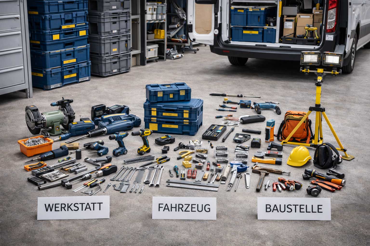 Werkzeug-Organisation nach Werkstatt, Fahrzeug und Baustelle