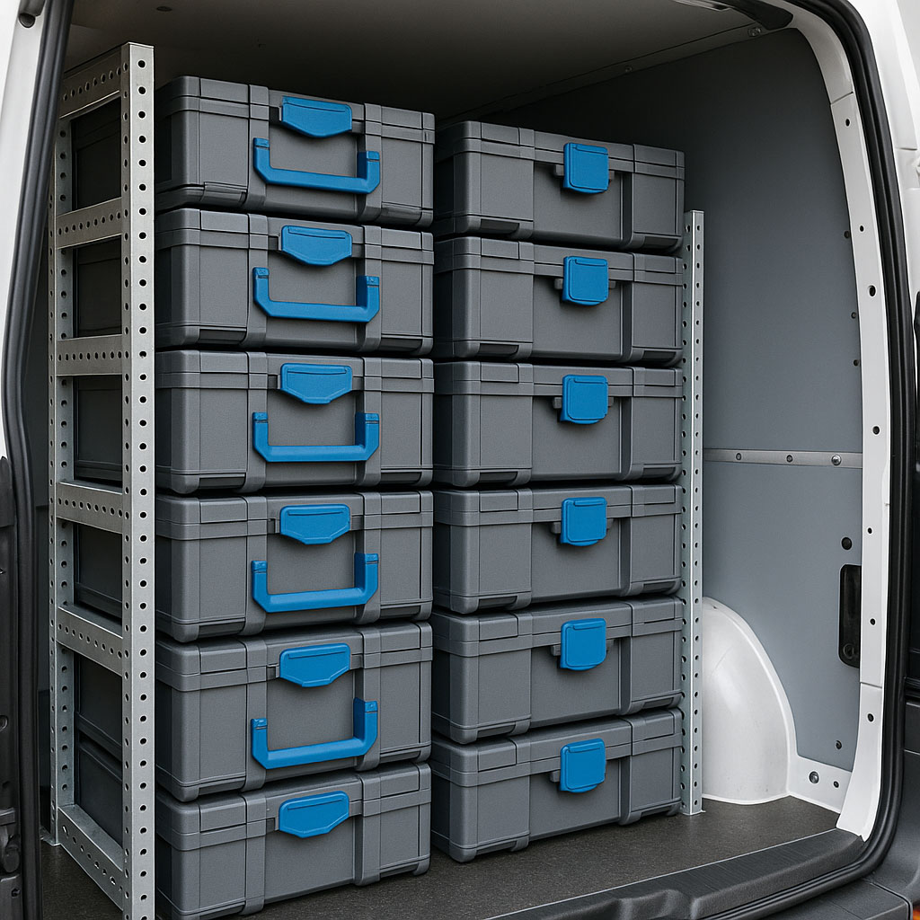 Modulares Systainer- oder L-Boxx-System im Transporterregal verstaut