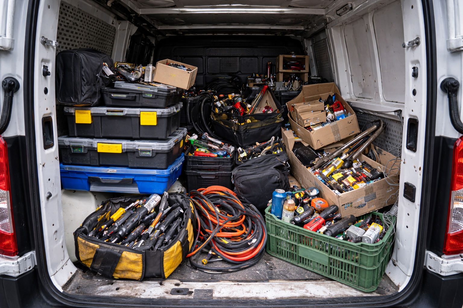 Unordentlicher Laderaum mit Werkzeugchaos