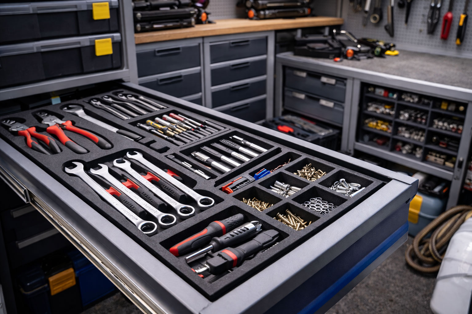 Schubladen mit Ordnungssystemen für Werkzeug