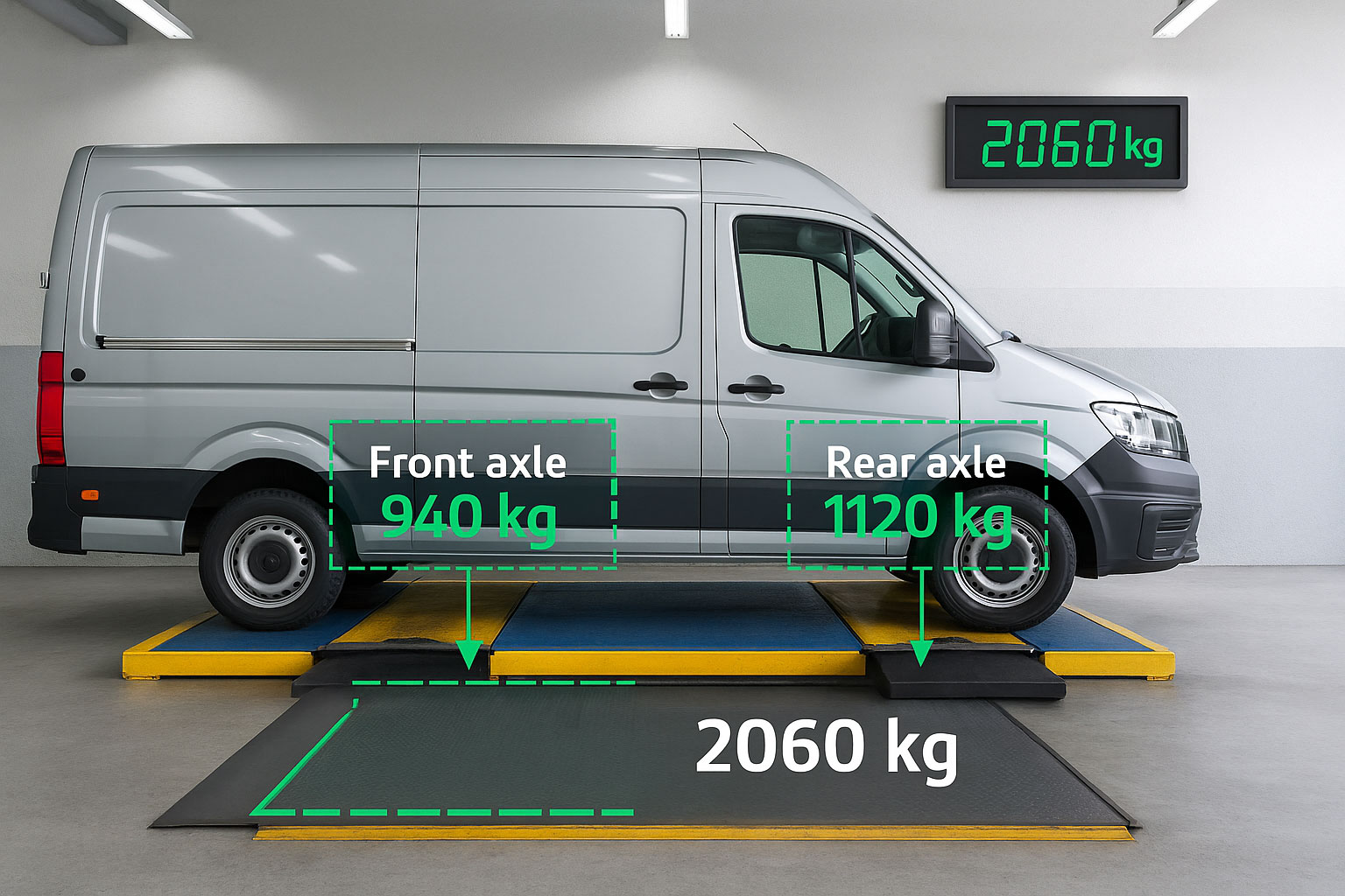 Gewichtsverteilung und Zuladung bei mobilem Werkstattfahrzeug beachten.