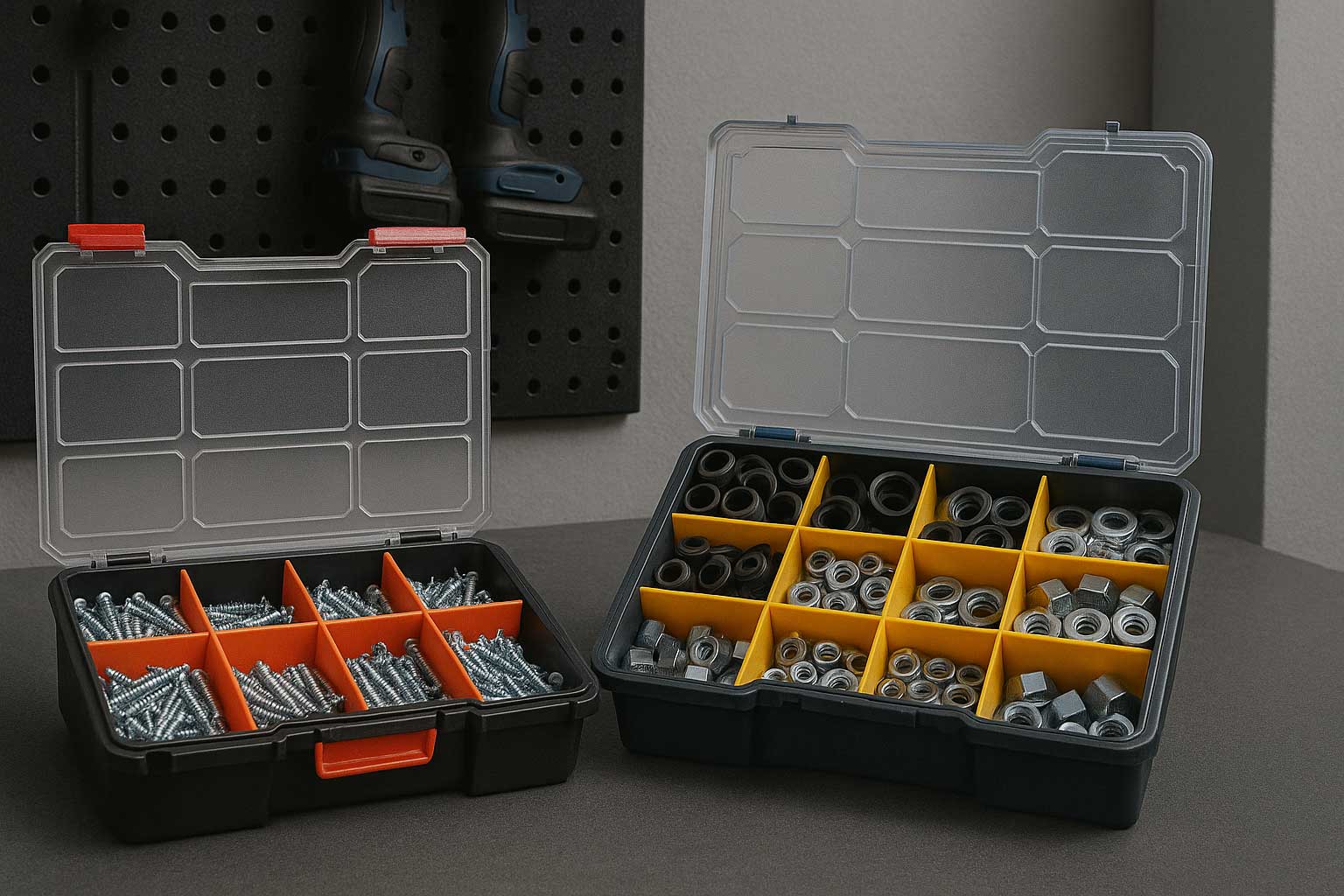 Sortimentskästen mit Kleinteilen sauber beschriftet