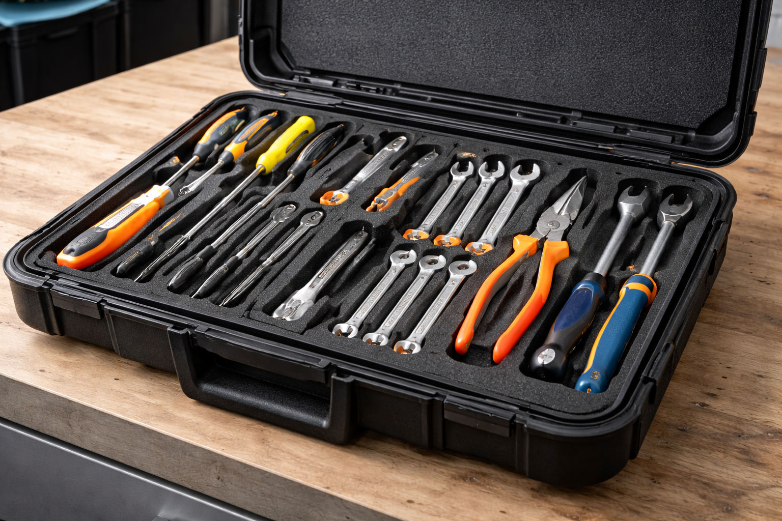 Schaumeinlage mit passgenauen Ausschnitten für Werkzeuge