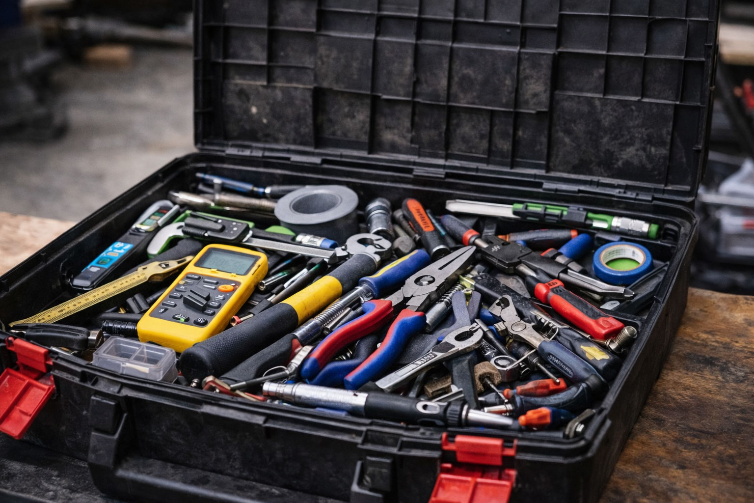 Werkzeugkoffer ohne klare Ordnung oder Zonen