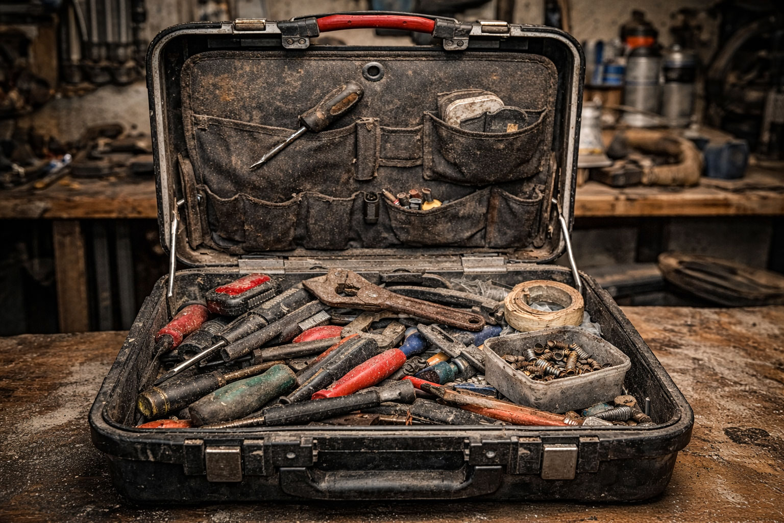 Werkzeugkoffer nach längerer Nutzung ohne Pflege