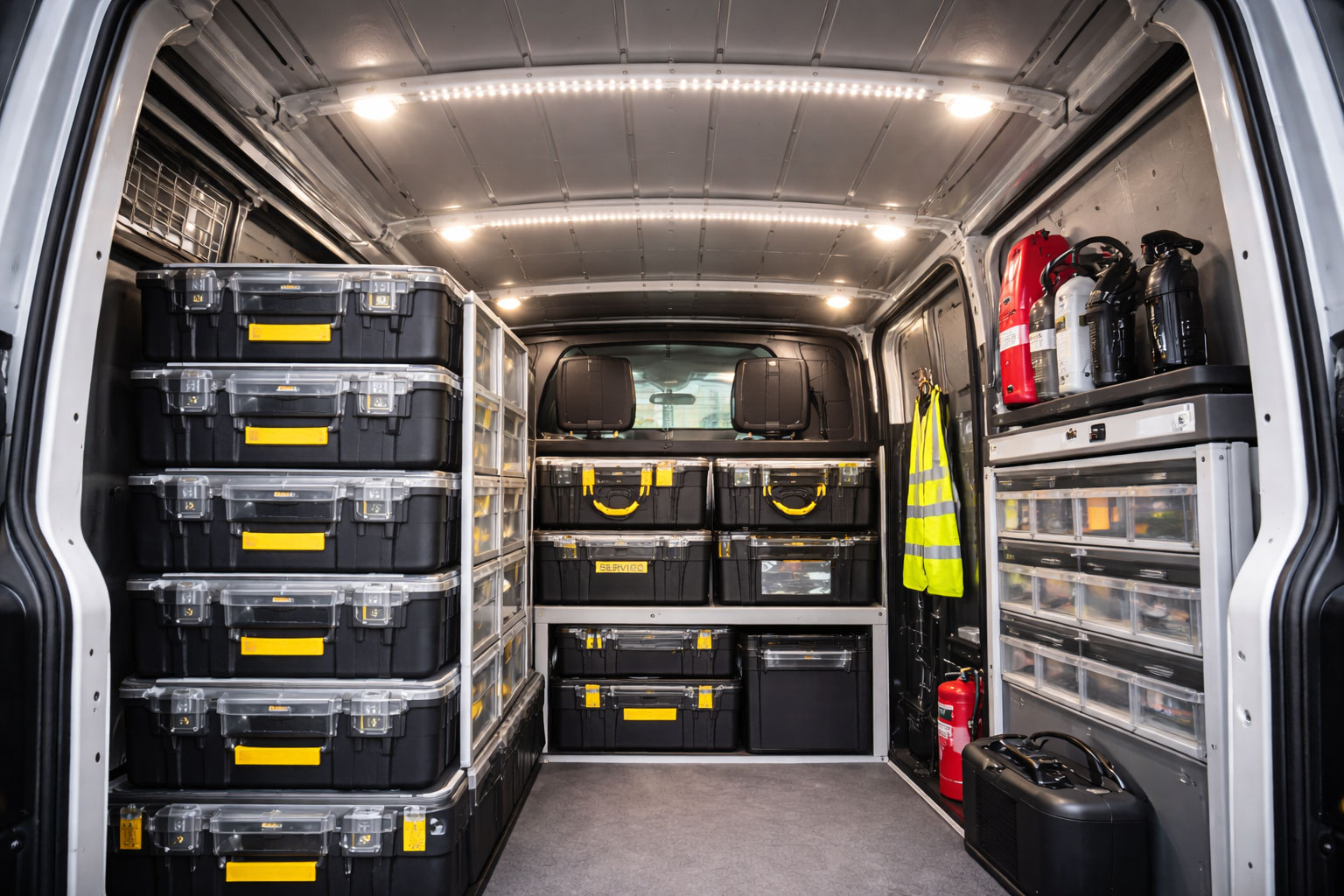 LED-Beleuchtung im Laderaum eines Servicefahrzeugs für bessere Sicht bei Einsätzen