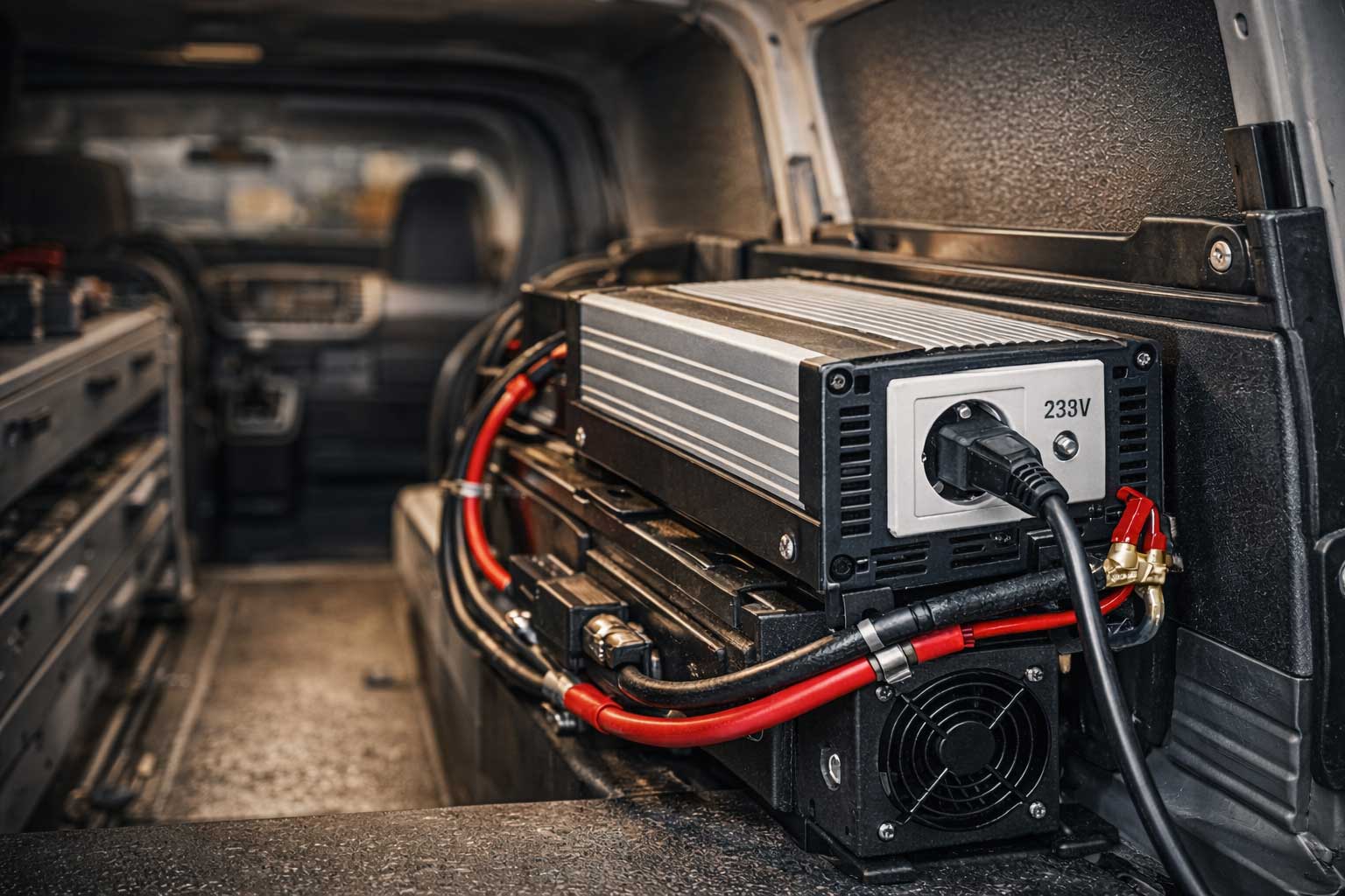 Inverter im Servicefahrzeug: 12V/24V zu 230V für mobile Werkstatt