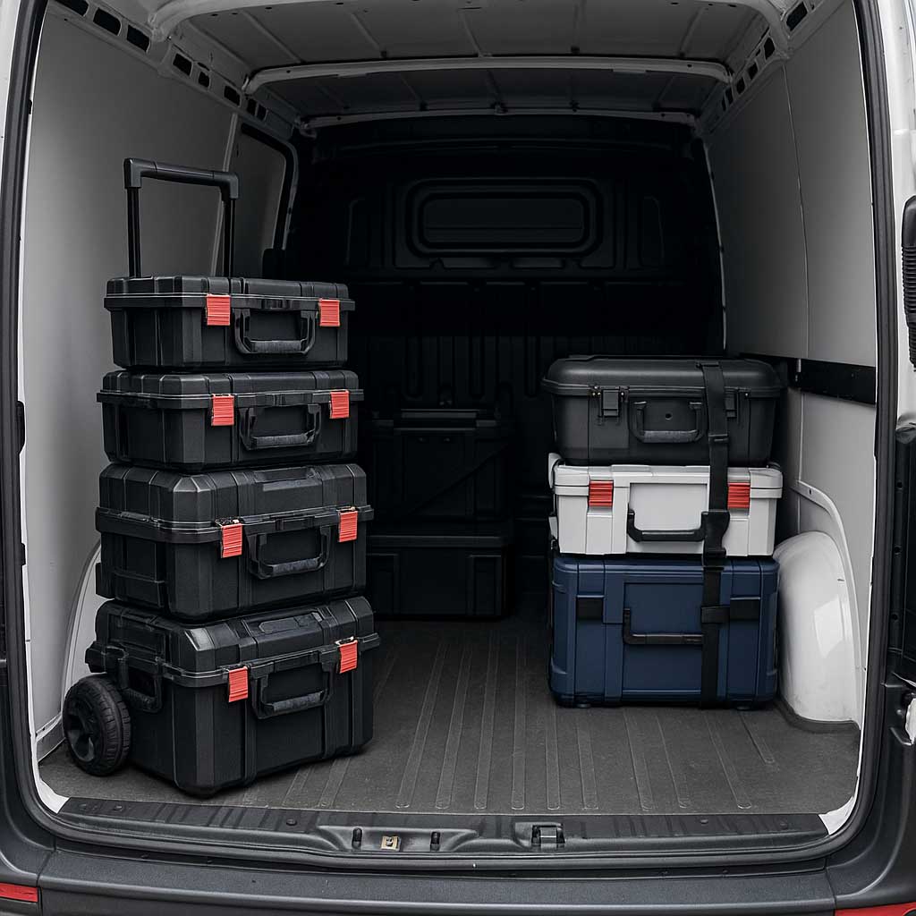 Werkzeugtrolleys im Transporter verstaut