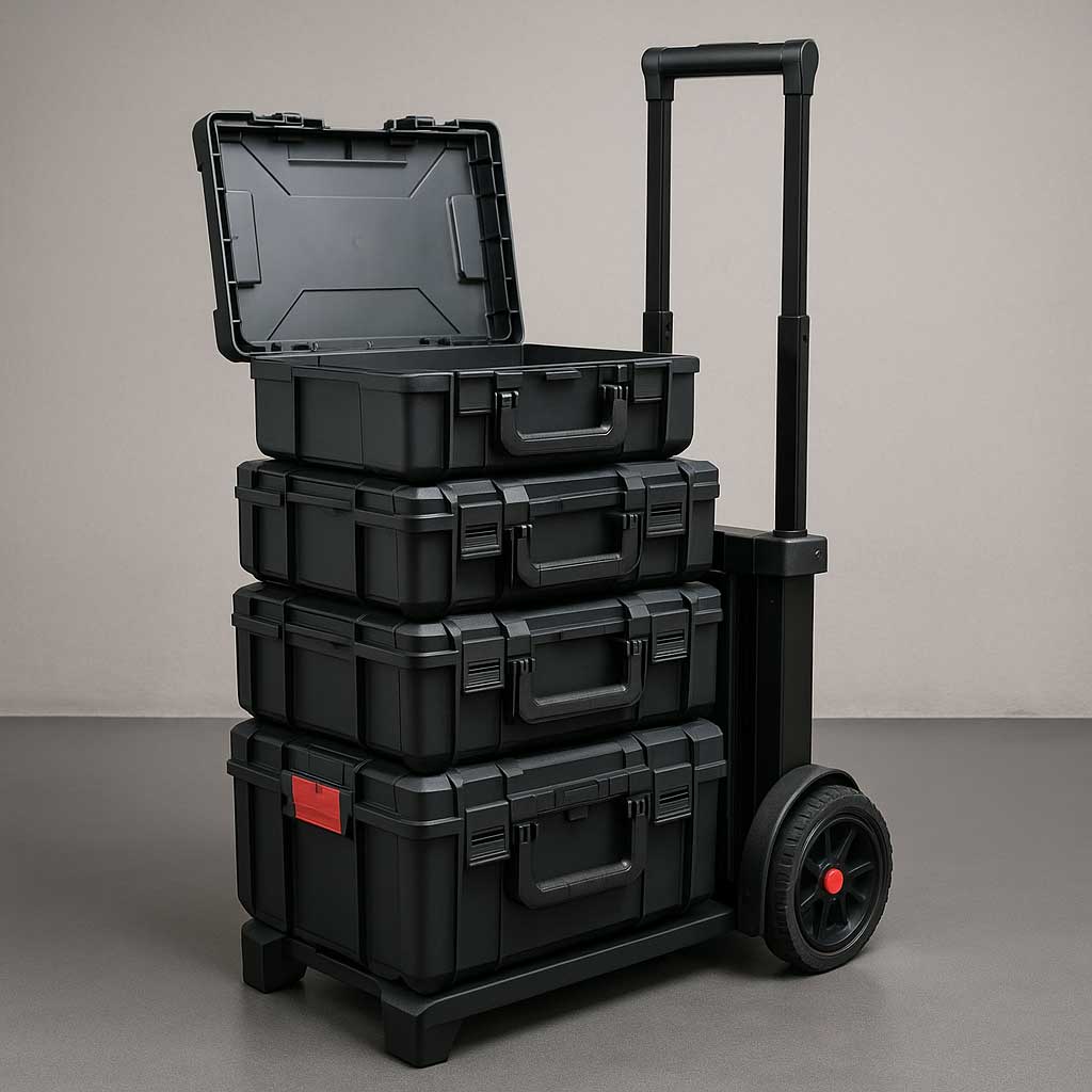 Systainer Rolltrolley mit gestapelten Systemkoffern