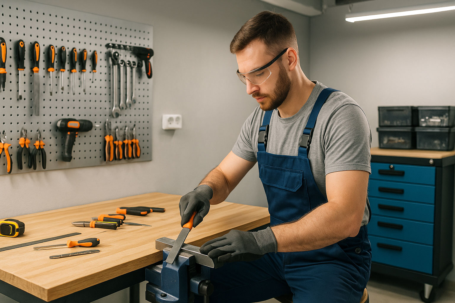 Ergonomische Werkbank mit ausreichender Beleuchtung und sicherem Arbeitsplatz