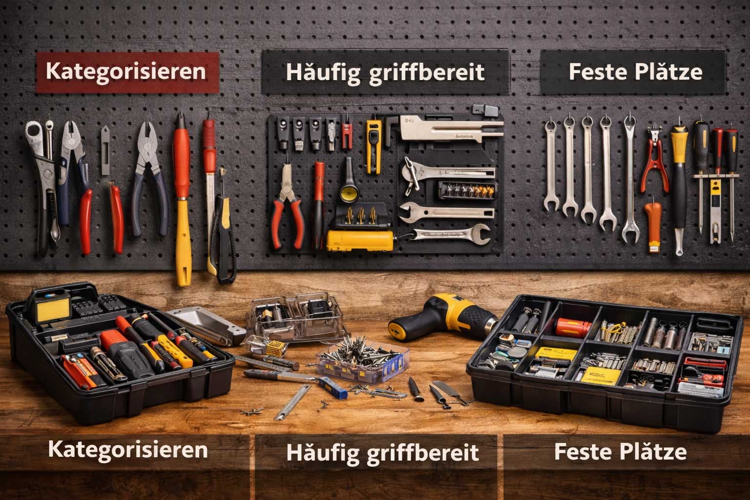 Werkzeuge nach Kategorien und Nutzungshäufigkeit übersichtlich sortiert
