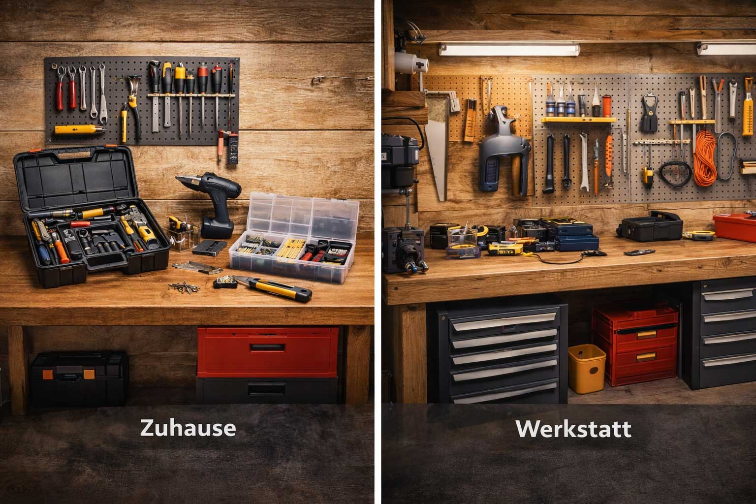Vergleich zwischen Heimwerker-Ecke und einfacher Werkstatt
