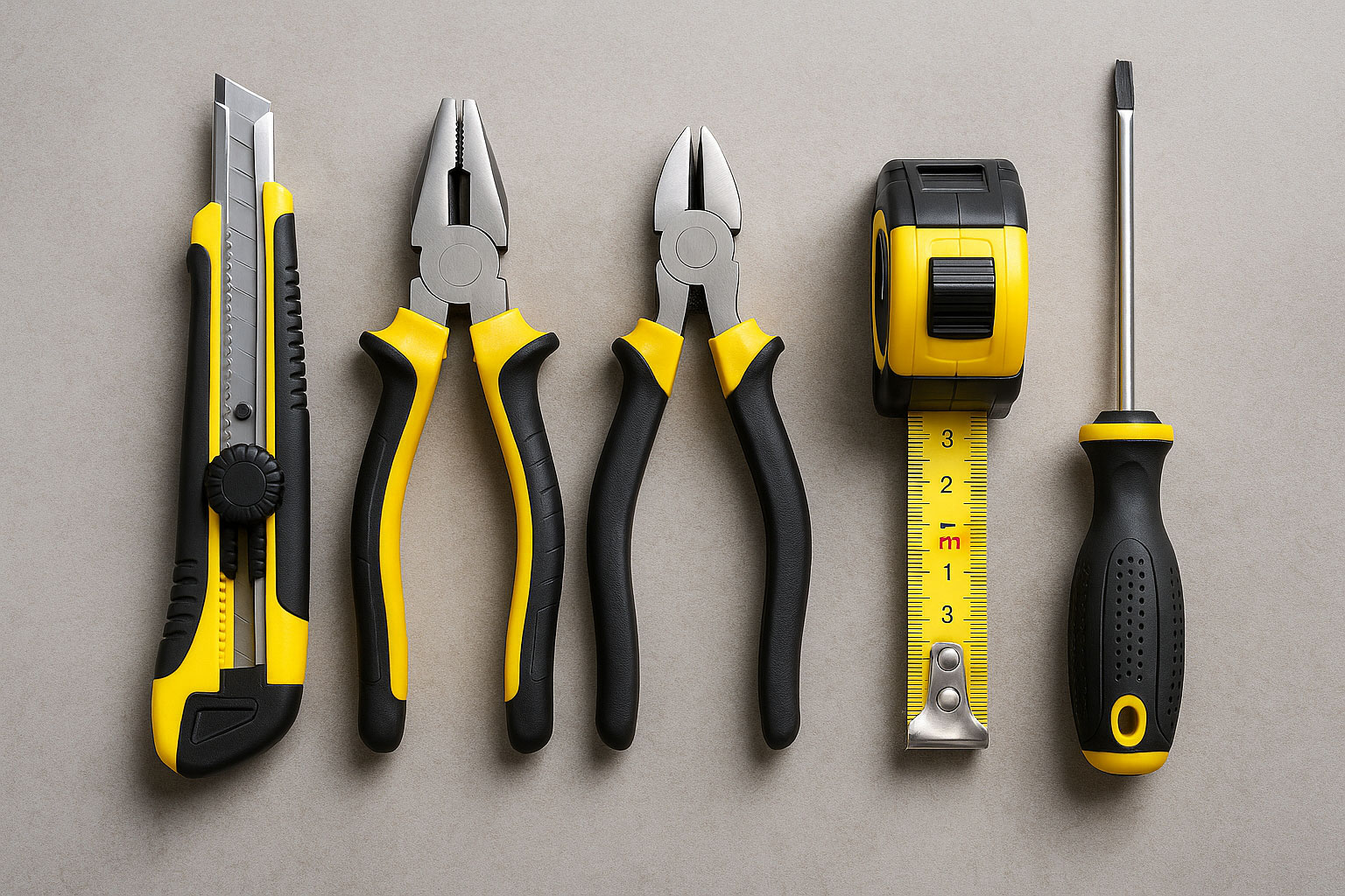 Grundausstattung an Werkzeugen: Schraubendreher, Zangen und Messer