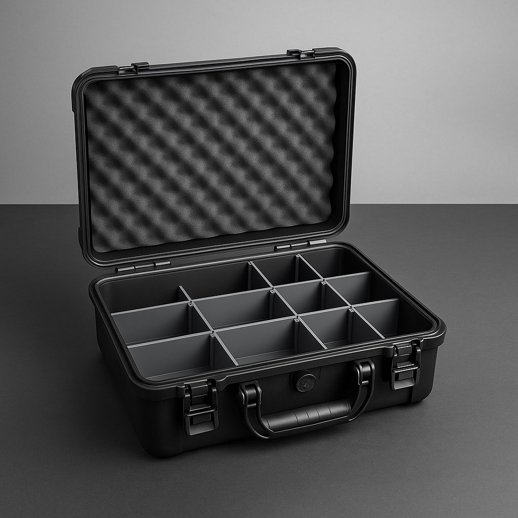 Leerer Werkzeugkoffer mit modularen Einlagen