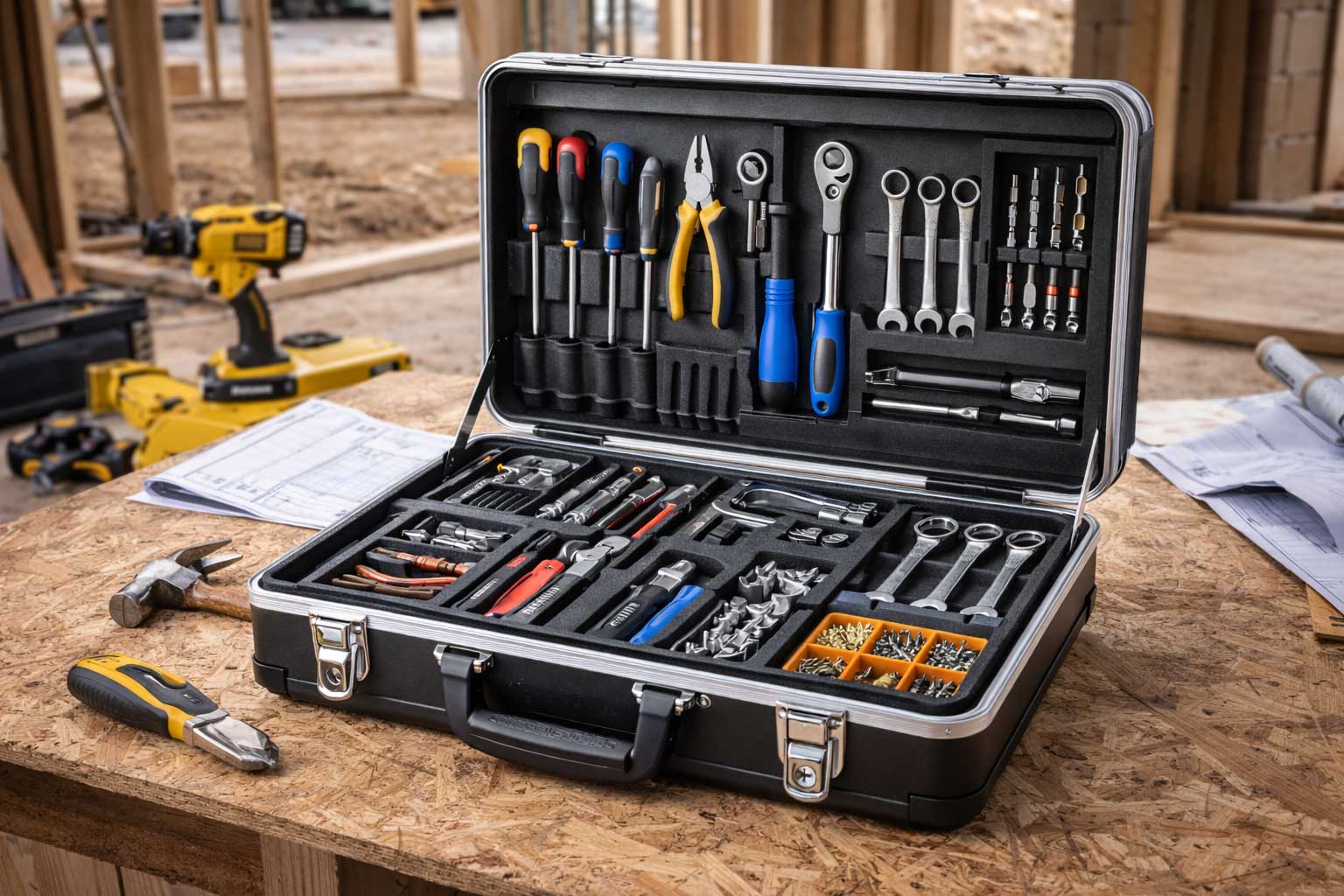Perfekt organisierter Werkzeugkoffer im Einsatz