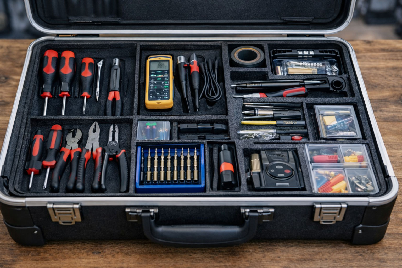 Werkzeugkoffer mit Zonen für Handwerkzeuge, Messwerkzeuge und Zubehör