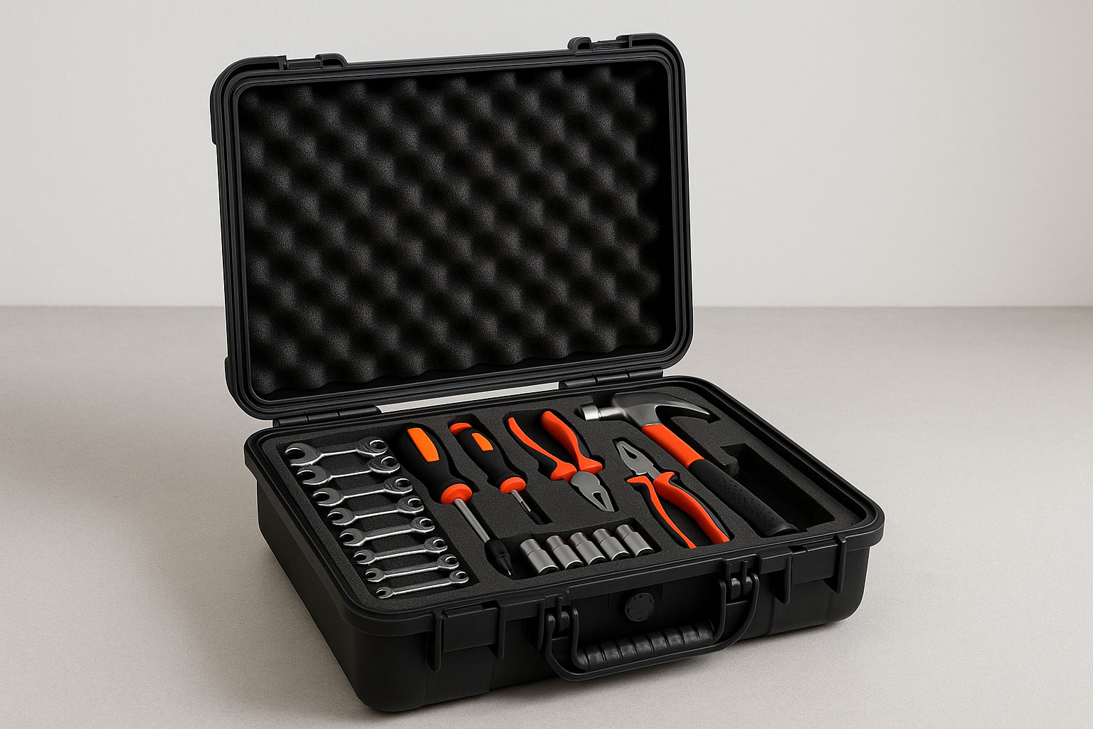 Innenaufteilung eines Werkzeugkoffers mit Schaumstoffeinlage