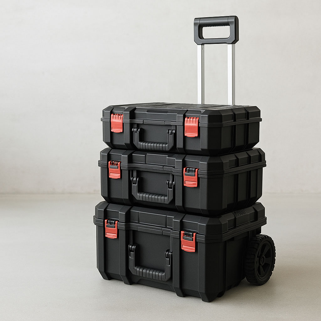 Rollbarer Werkzeugkoffer mit Teleskopgriff für den mobilen Einsatz