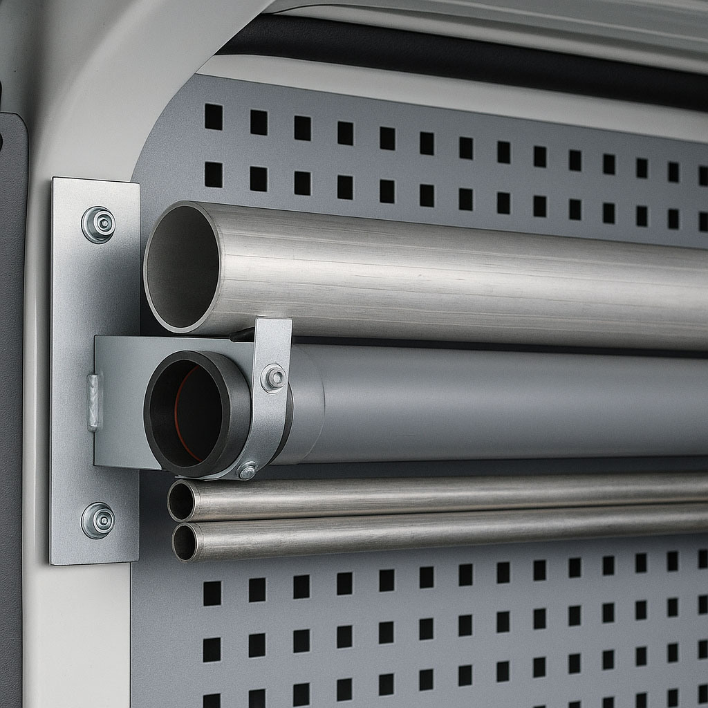 Langgut-Halterung für Rohre und Profile im Fahrzeug