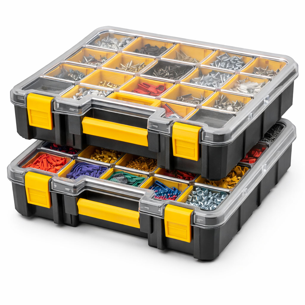 Stapelbarer Sortimentskasten für Schrauben und Kleinteile