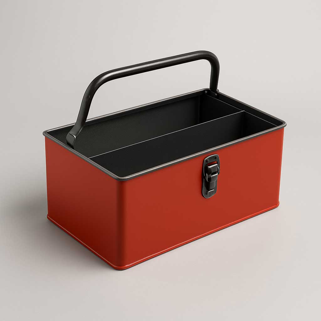 Klassische Metall-Werkzeugkiste mit Fächern