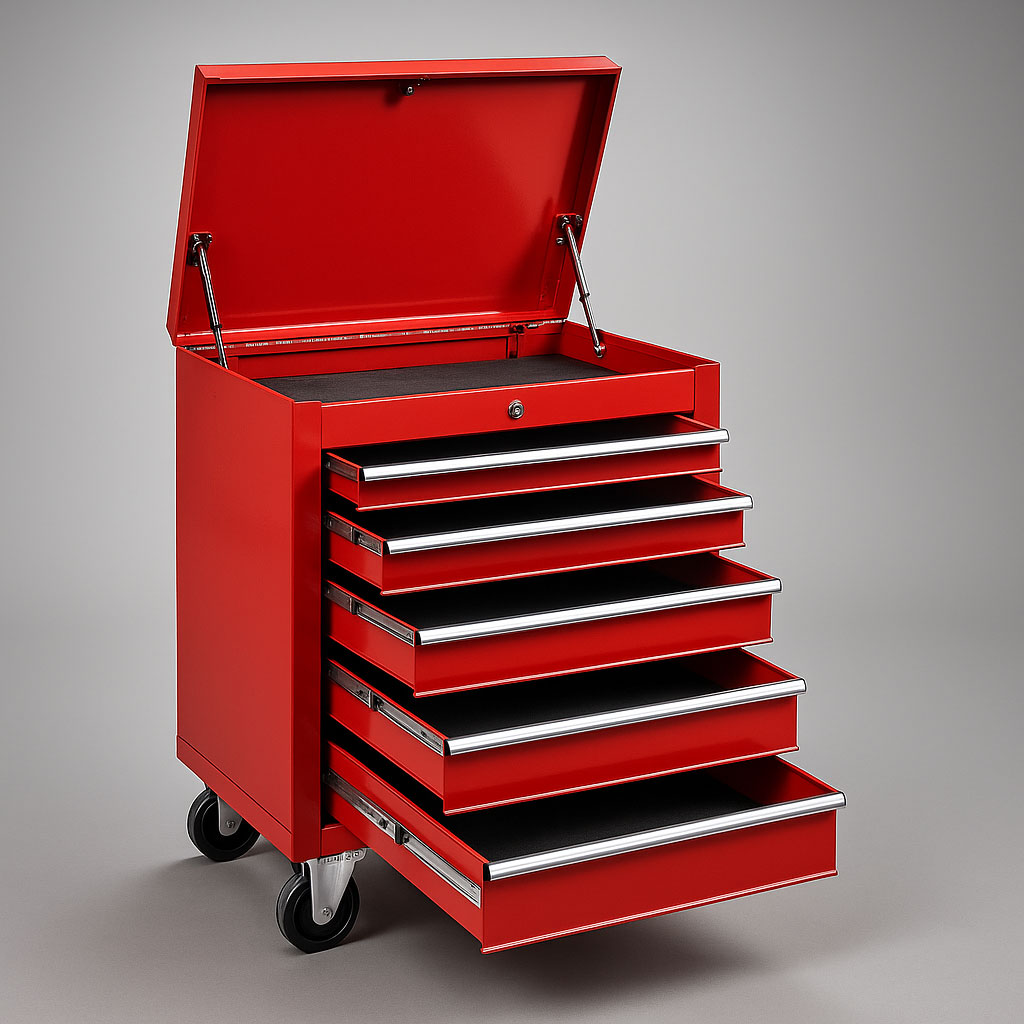 Werkstattwagen im Einsatz vor Werkzeugwand