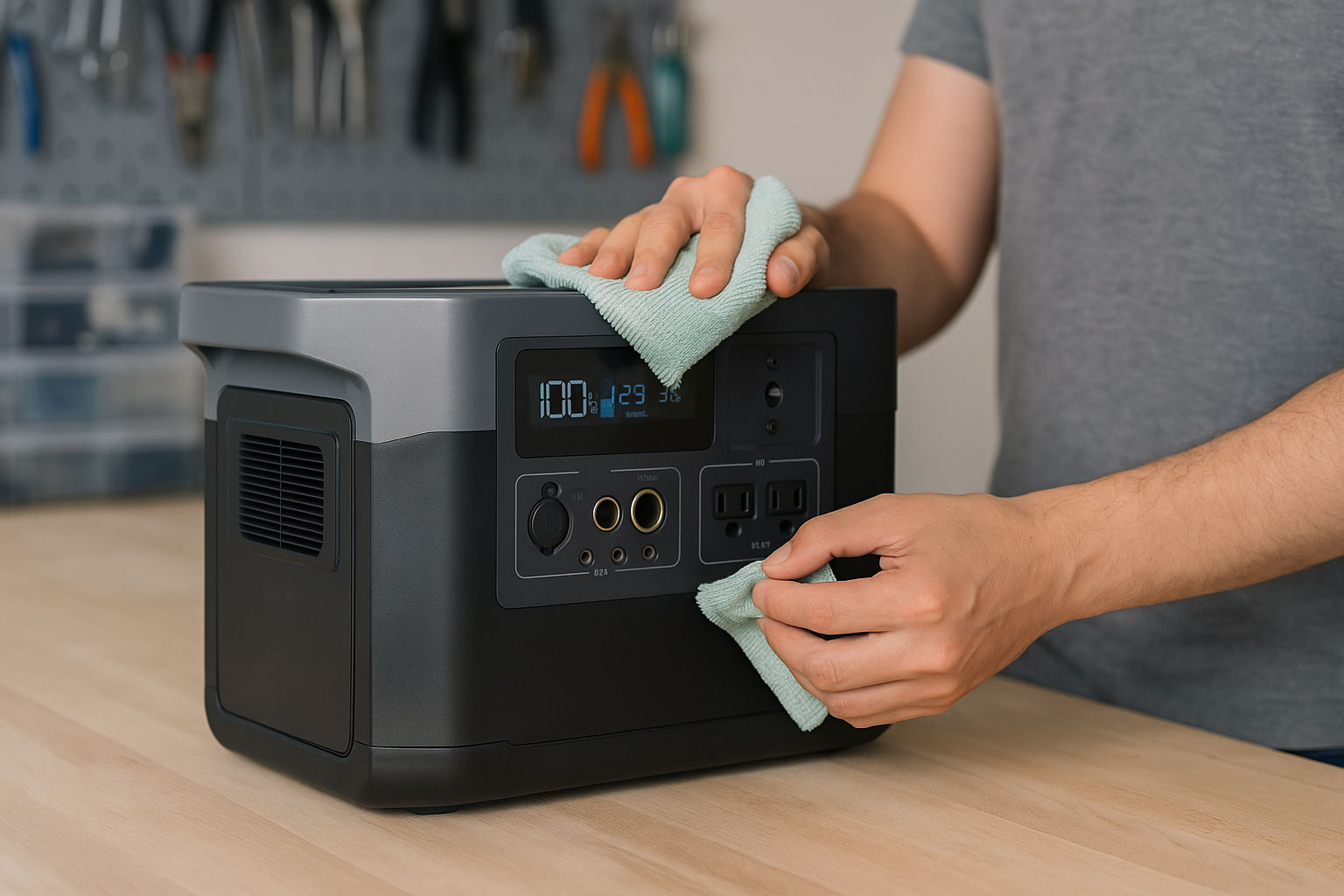 Wartung einer Powerstation – Anschlüsse prüfen und Gerät reinigen